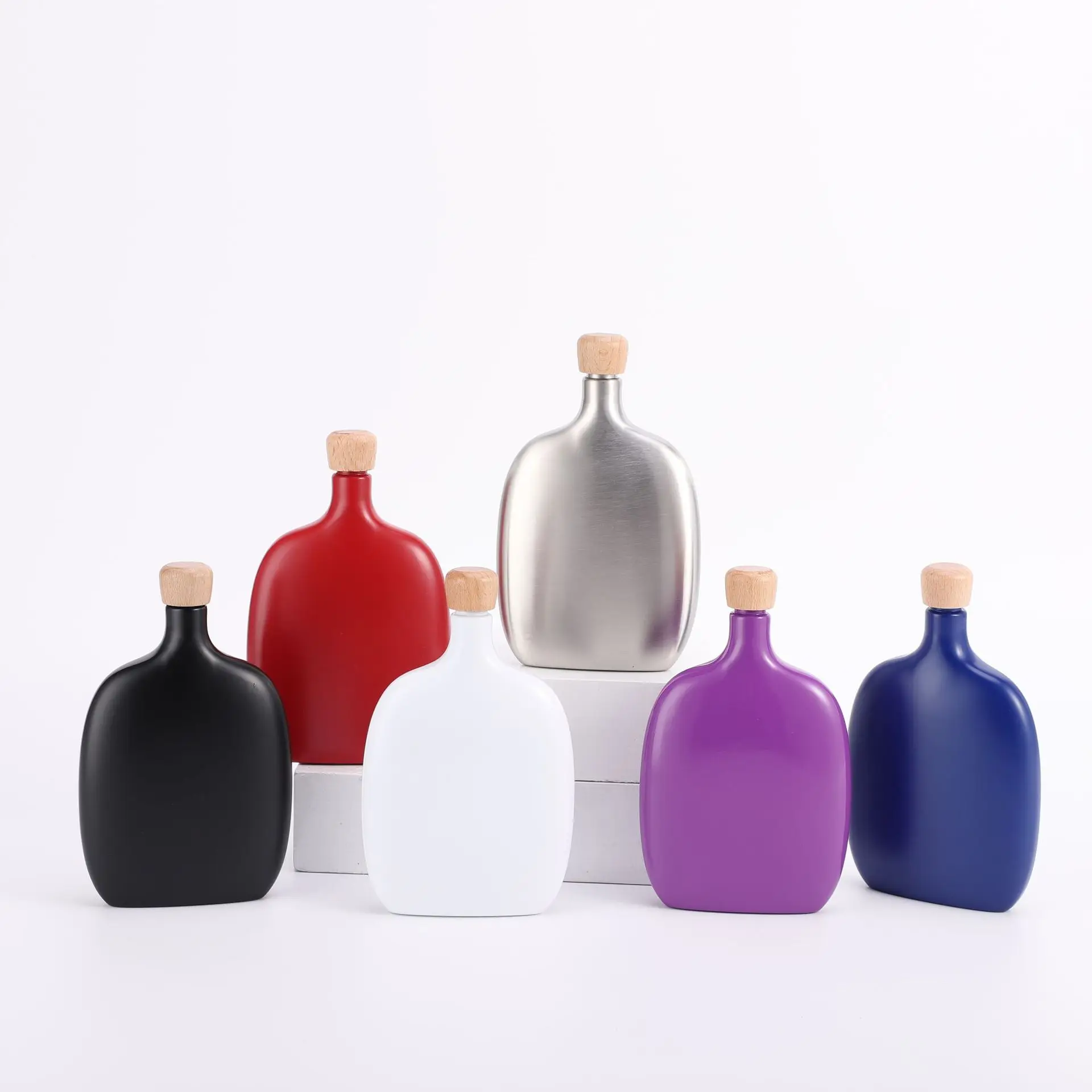 DDP to Russia USA  8oz  Portable Stainless Steel Whiskey Vodka Wine  Pot Flagon Hip Flasks With wooden Lids