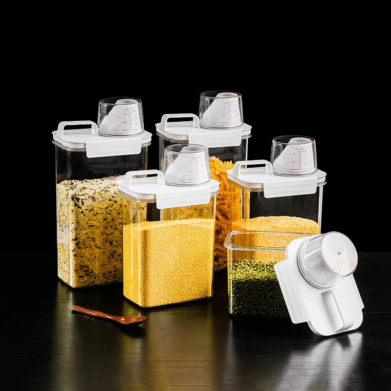 Kitchen Pantry Sealed Airtight PET Dry Food Organization Grains Rice Food Storage Container Dispenser