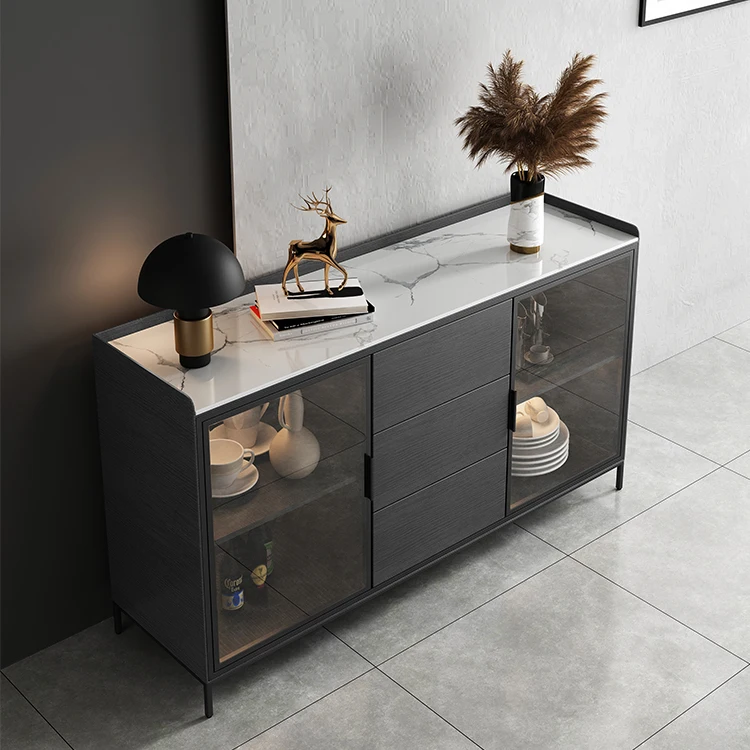 Rock Board Multi Function Storage Dining Room Buffet Luxury Art Deco Sideboard Cabinet