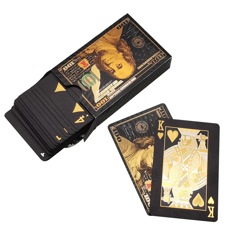 Custom Logo Design Matte Black Foil Plastic Poker Playing Cards With Tuck Box