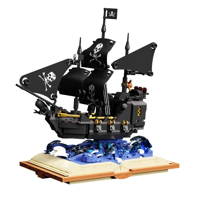 MJ13019 Black Pearls Adyenture Pirate Ship Magic Book Movie MOC 13019 Black Sailboat Model Building Blocks Bricks Creative Toys