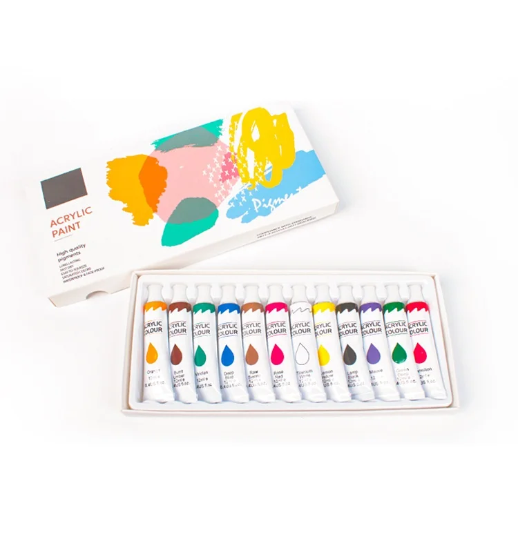 Wholesale 24 Color Aluminum Tube Pigments 12ml Single Bulk Acrylic Watercolor Oil Painting Pigment