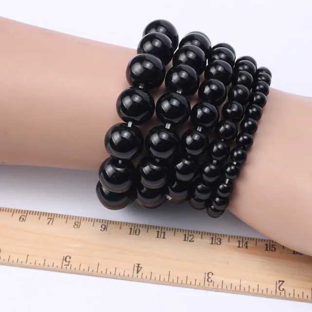 Trending Hot Sale Unisex Fashion Black Onyx Stone Stretch Bracelet Natural Black Agate Gemstone Bead Elastic Charm Bracelet