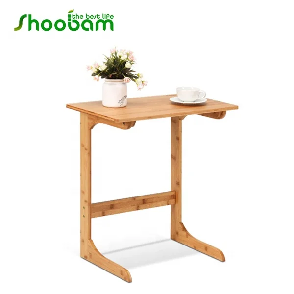 Bamboo Side Table C-Shape Coffee Snack End Table Bed Side Table Portable Workstation