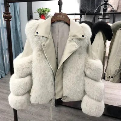 10% Off 2020 Winter Motorcycle Sheepskin Fur Jacket Model Designer Women Fox Fur Coat Woman Trendy Genuine Leather Coats