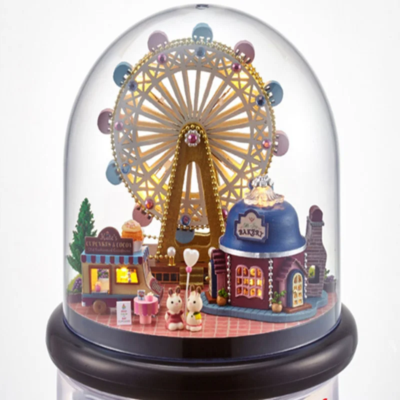 Miniature DIY Dollhouse Rotate Music Box Happy ferris wheel DIY Dollhouse Doll House Casa Toys With Furnitures Doll Houses