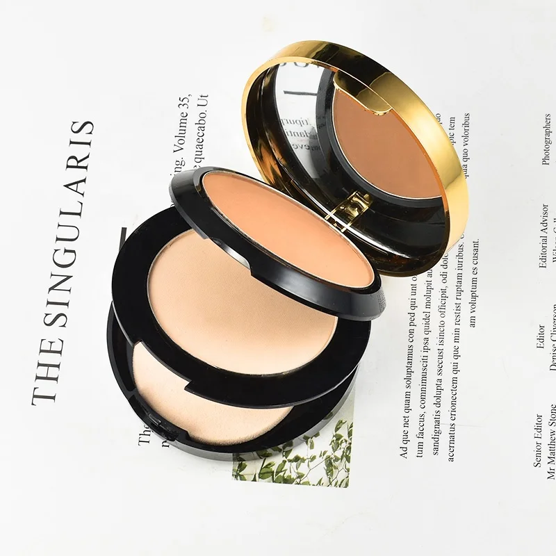 Three Layer Brown Powder Makeup Women Pressed Compact Powder for Dark Skin Private Label Face Compact Powder with Puff