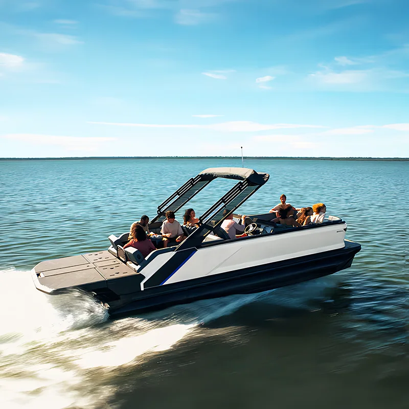 25ft 7.5m Lightweight Luxury Floating Aluminium Made Electric Fishing Party Catamaran Pontoon Boat For Sale