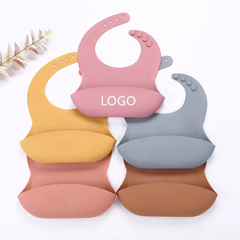 Hot Selling Waterproof Silicone Baby Bib With  Catcher Reusable Baby Teething Toddler Bibs