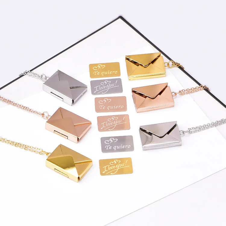 Wholesale Fashion Stainless Steel I love You Insert Card Envelope Necklace Best Gift for Her