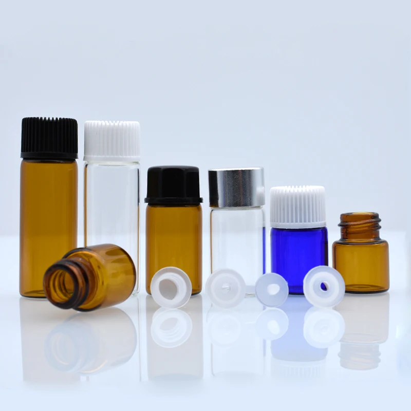 high quality 1ml 2ml 3ml 5ml small perfume glass sample bottle 1/4 dram 5/8 Dram 1 ml 2ml Clear Blue Amber Glass Vials