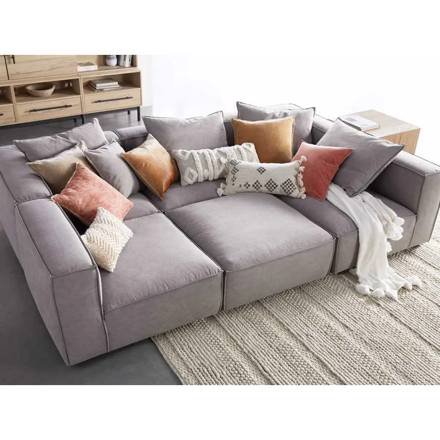 High quality modern grey thick modular six piece pit sectional set home furniture living room sofa