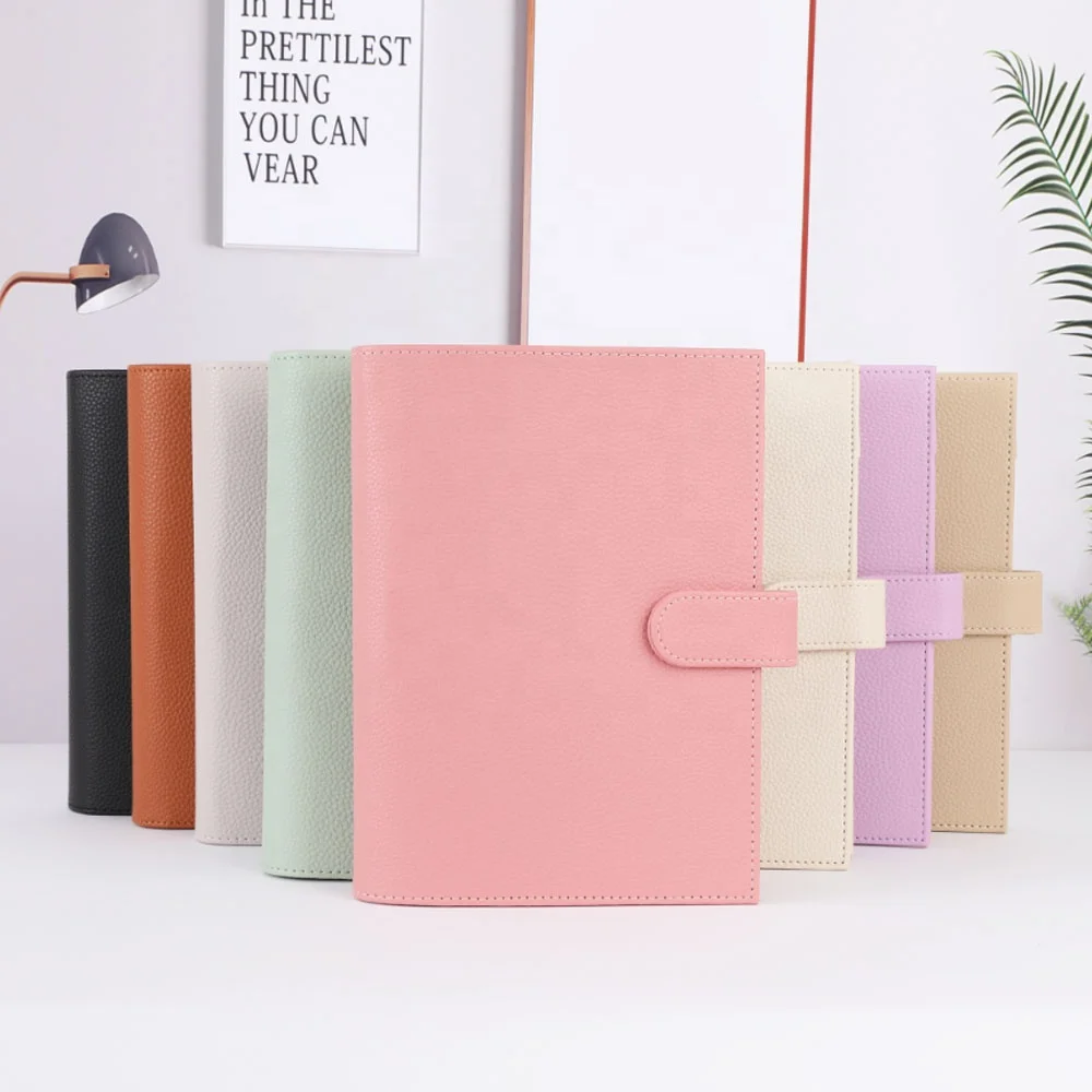 Hongbo Etsy Ins TK Best Selling A5 Pebble Leather 6-Rings Money Budget Binder Organizer With Fly Leaf & Clear Bags Available
