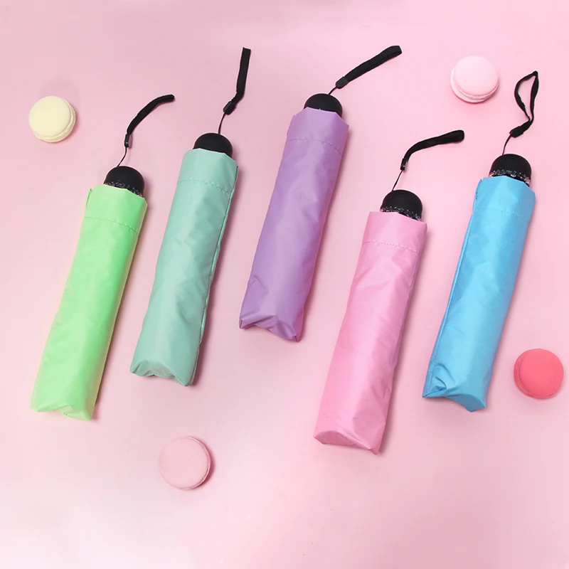 2022  macaron UV protection lady black coating 3 folding umbrella