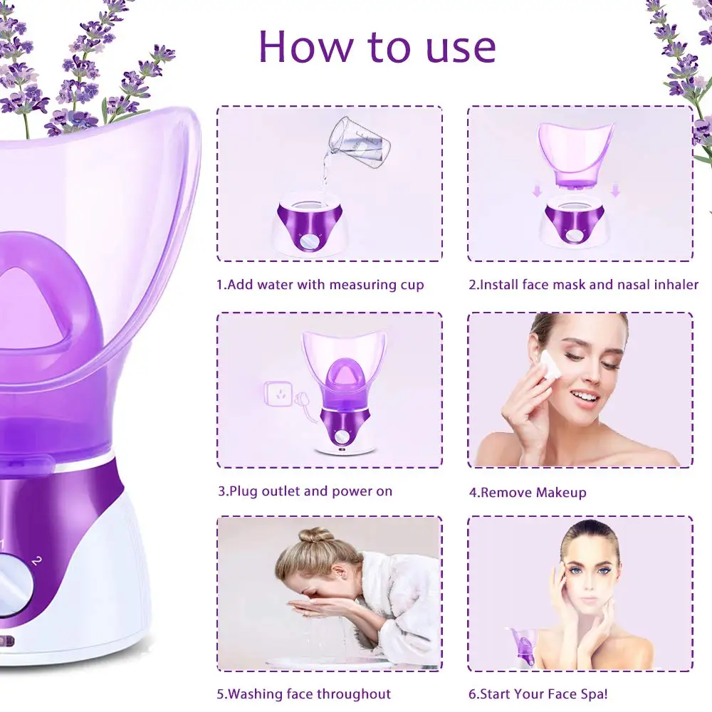  Professional Handheld Mini 2 in 1 Facial Face Steamer Deep Cleanser Mist Steam Sprayer Spa Skin Vaporizer