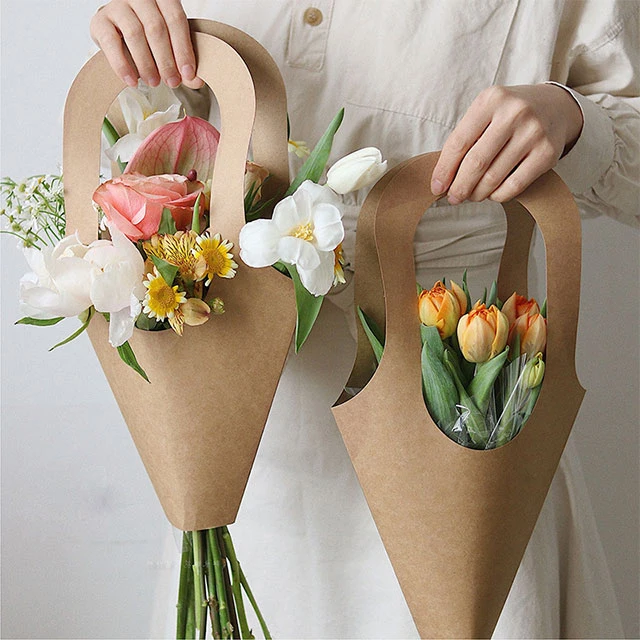 Lover Kraft Flower Paper Bag Flower Carrier Bouquet Gift Bag Custom