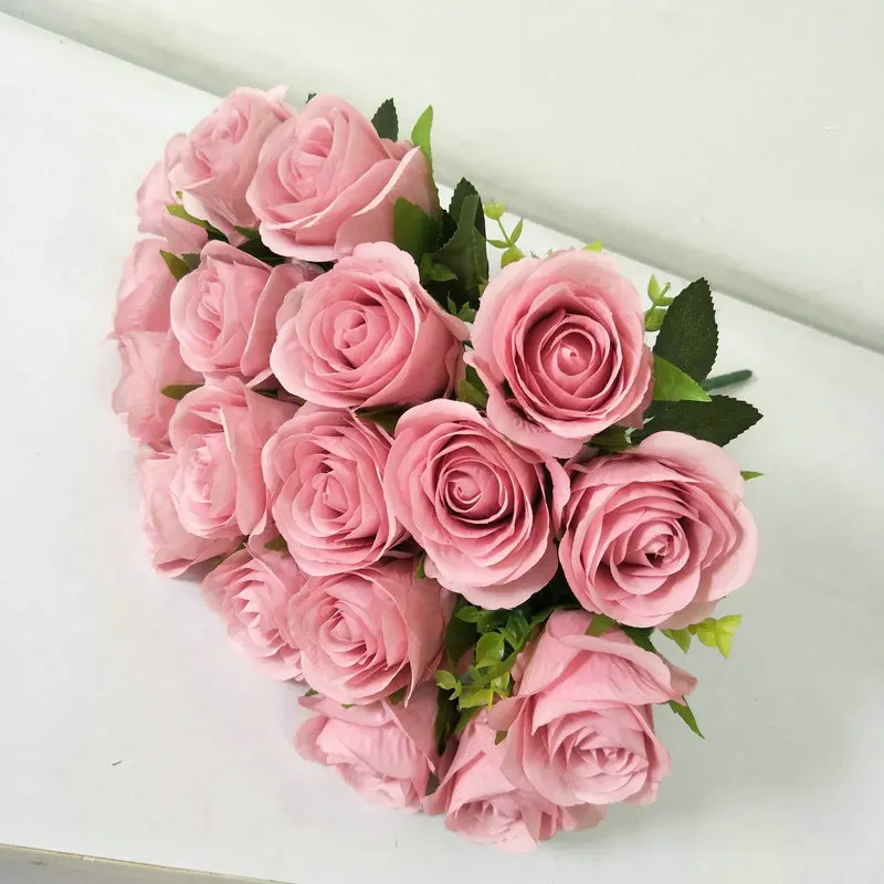 Wholesale silk peony artificial flowers rose bouquet 18 heads white roses artificial flower bunch for wedding decor