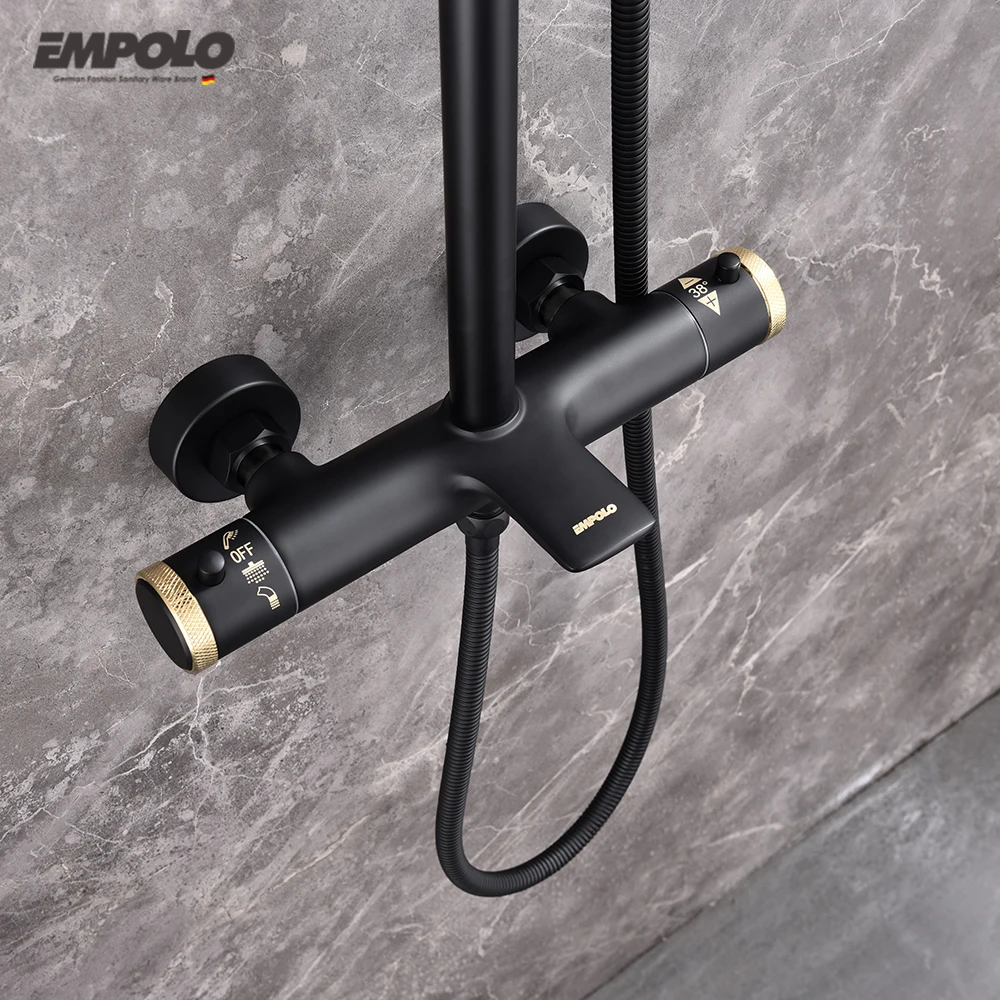 Luxury Copper Rainfall Hotel Bathroom Thermostatic Shower Faucet Set Bath System Mixer Tap Rain Mixer Bath & Shower Faucets