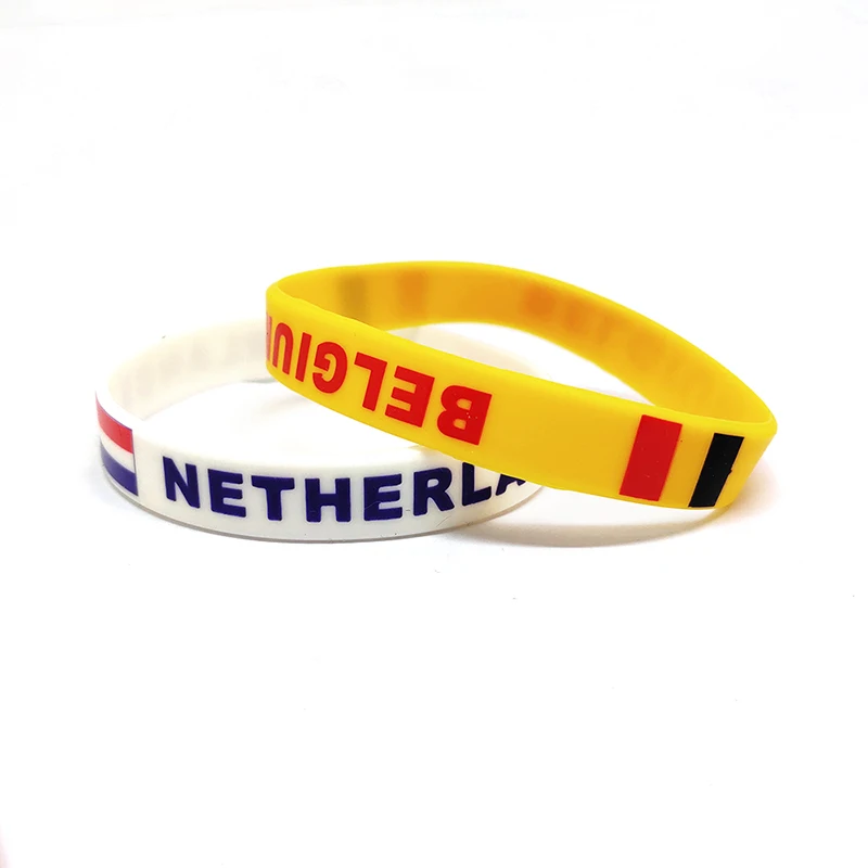 Silicon Wristband Custom Logo And Qr Code Personalized Custom Design Coumtry Flag Rubber Silicone Wrist Hand Band Wristband