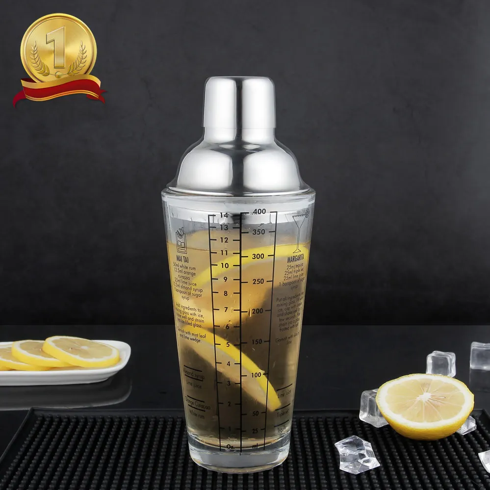 factory direct bar accessories martini shaker stainless steel glass cocktail shaker with scale