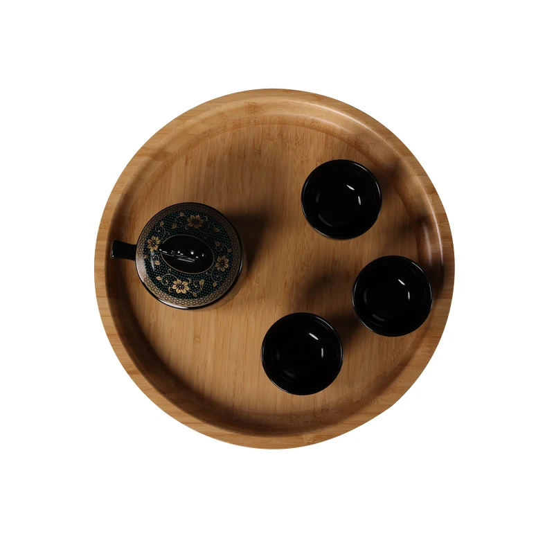Natural Round Bamboo Food Serving Circle Tray for Coffee Table Food TEA Tray