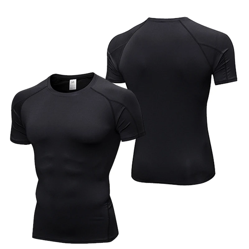 Manufacture Customized Men Round Neck T-shirt Quick-drying Compression Gym Muscle Sport Shirts Men T-shirt Four Way Stretching