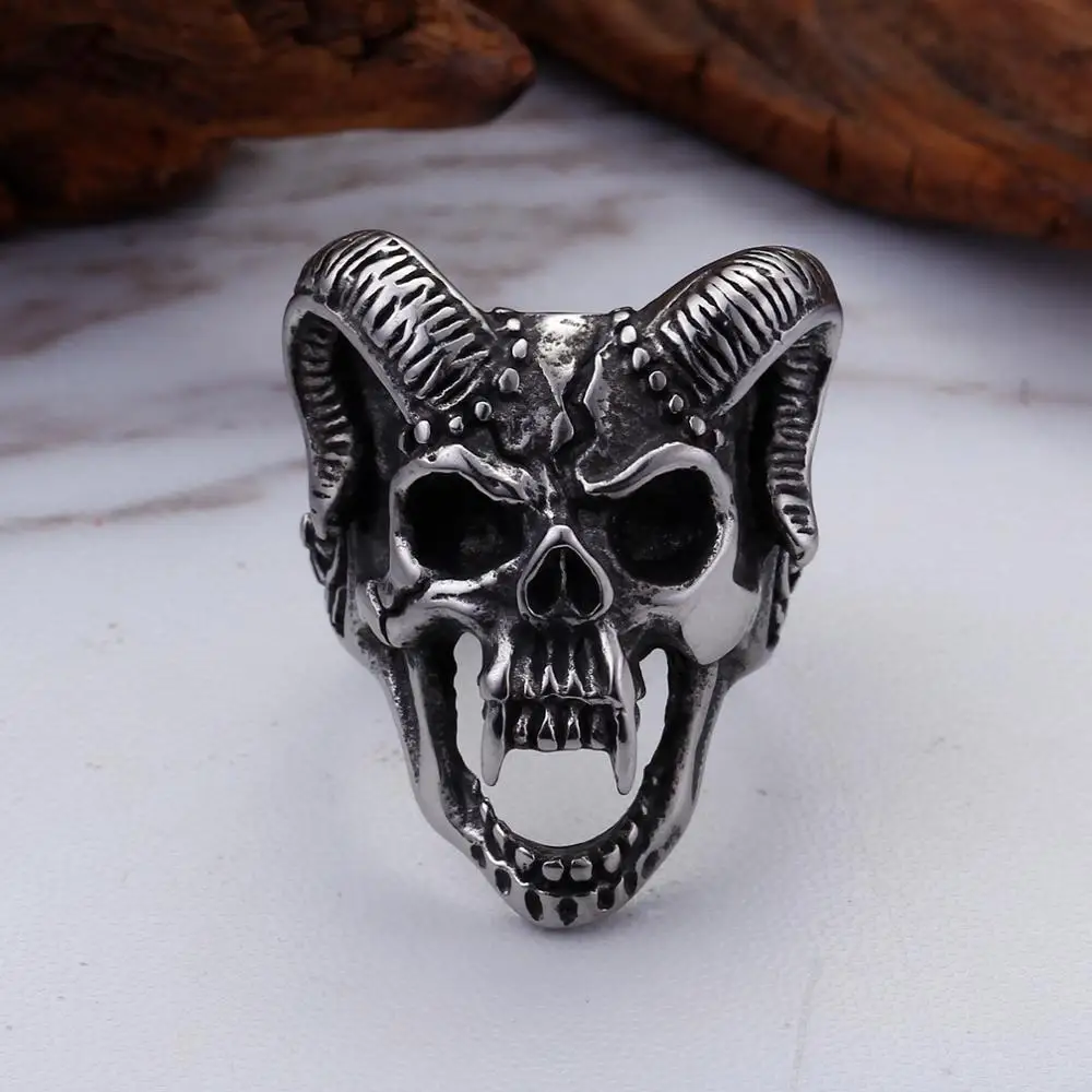 KALEN Wholesale 316L Stainless Steel Punk Demon Skull Rings