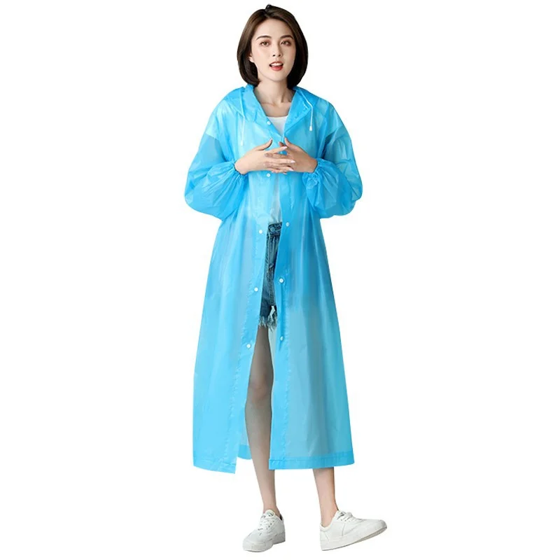 Wholesale Fashion Waterproof Transparent Rain Coat Men Woman Blue Rain Wear EVA Raincoat