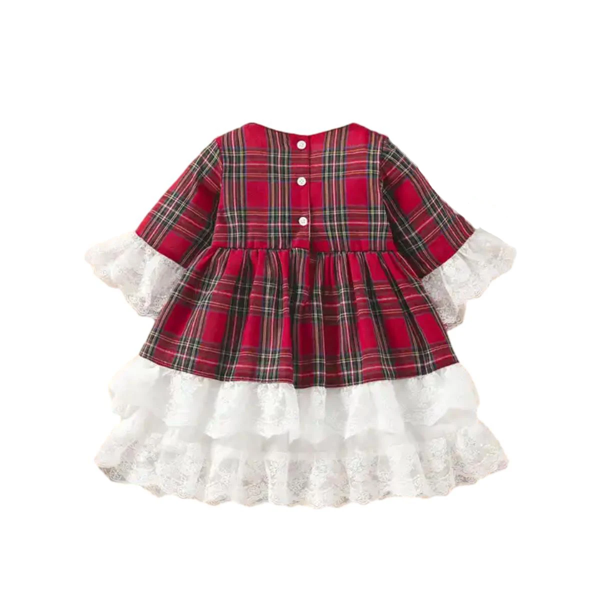 Hot Selling Winter Infant Girls Dresses Christmas Red Plaid Splicing Dresses Cute Baby Lace Princess Dresses