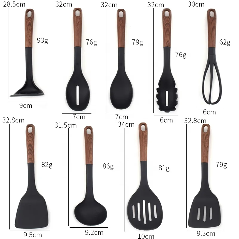 High Quality kitchenware set Cooking Utensils Tools Printing PP Handle Kitchen Utensils Set with Wooden handle