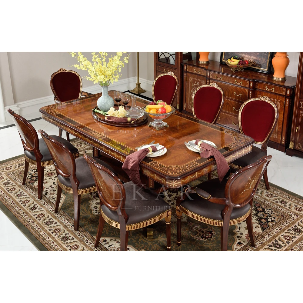 Antique solid wood carved round furniture kitchen dining table