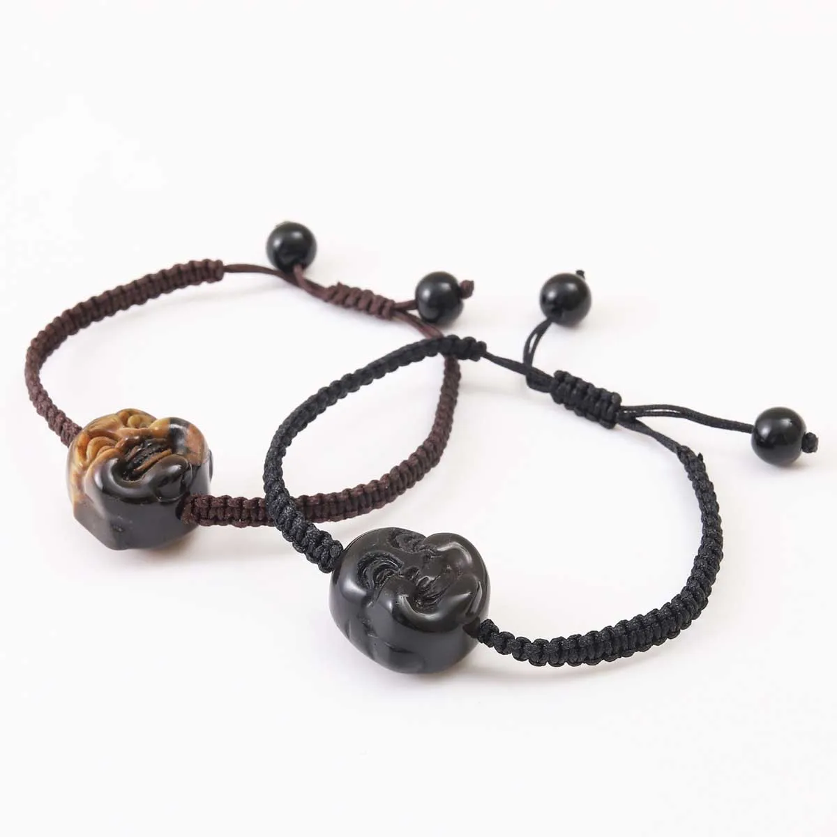 New Design Fashion Lucky black String Inlaid Colorful tiger eye stone Crystal Jade charm handmade Buddha adjust Bracelet