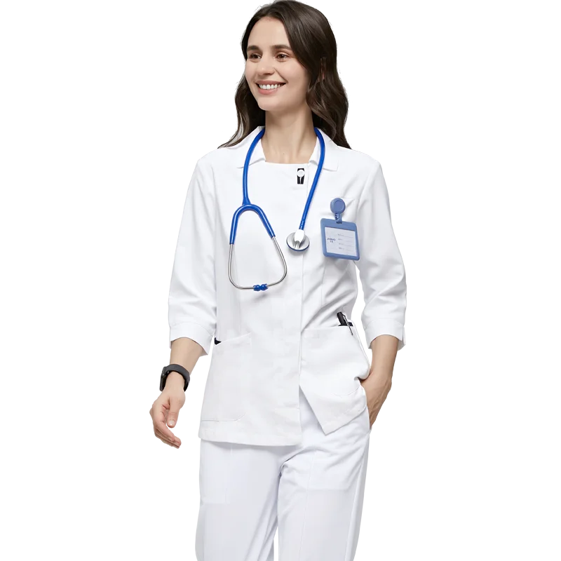Hot Sale New Designs 3 Pockets Medical Nurse Scrub Uniforms for Hospital Staff Top Clothing Black Print Cotton