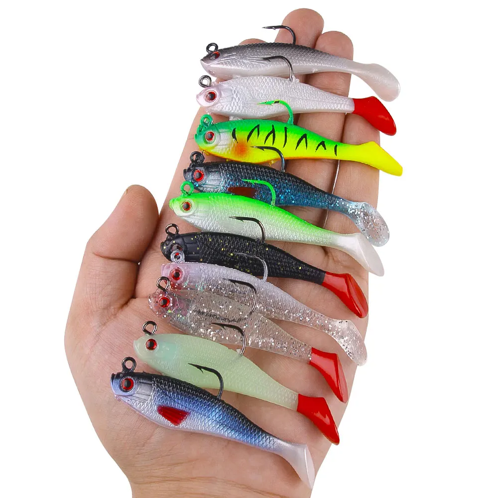 1Pcs 8cm 10g Fishing Gear Wobbler Bass Fishing Lure Artificial Silicone T tail Small Soft Lure Bait
