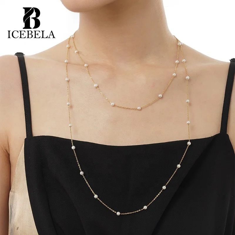 Wholesale S925 Sterling Silver Fine Jewelry Korean Style Elegant Long Layered Shell Bead Sweater Chain Necklaces For Women