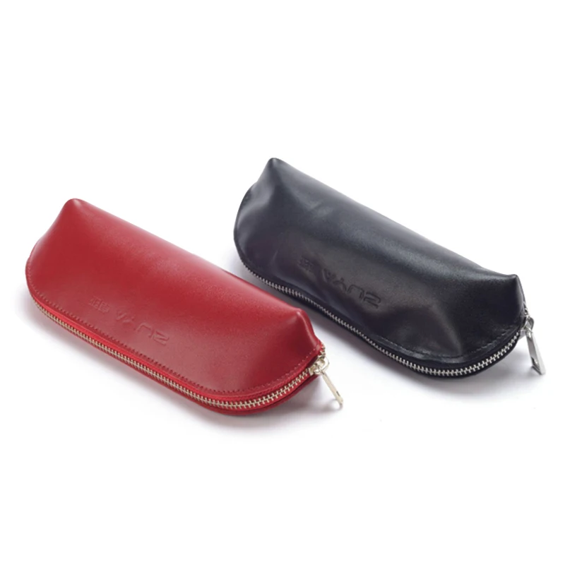 Custom Gift Soft Leather Zippered Crocodile Grain Pen Pouch Small School Pencils Case