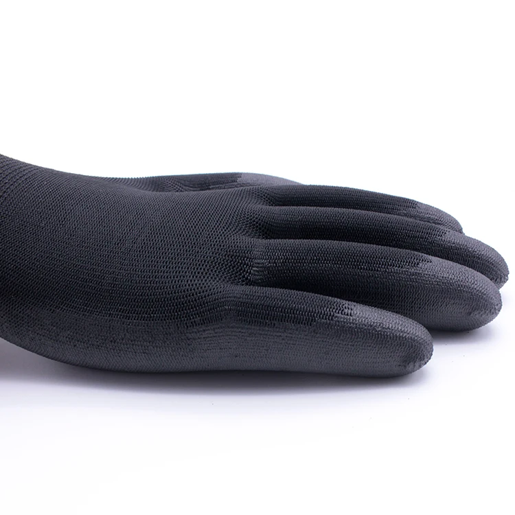 
Industry Safety 13 Gauge Knitted Black Polyester PU Dipped Dmf Free Working Gloves For Construction 
