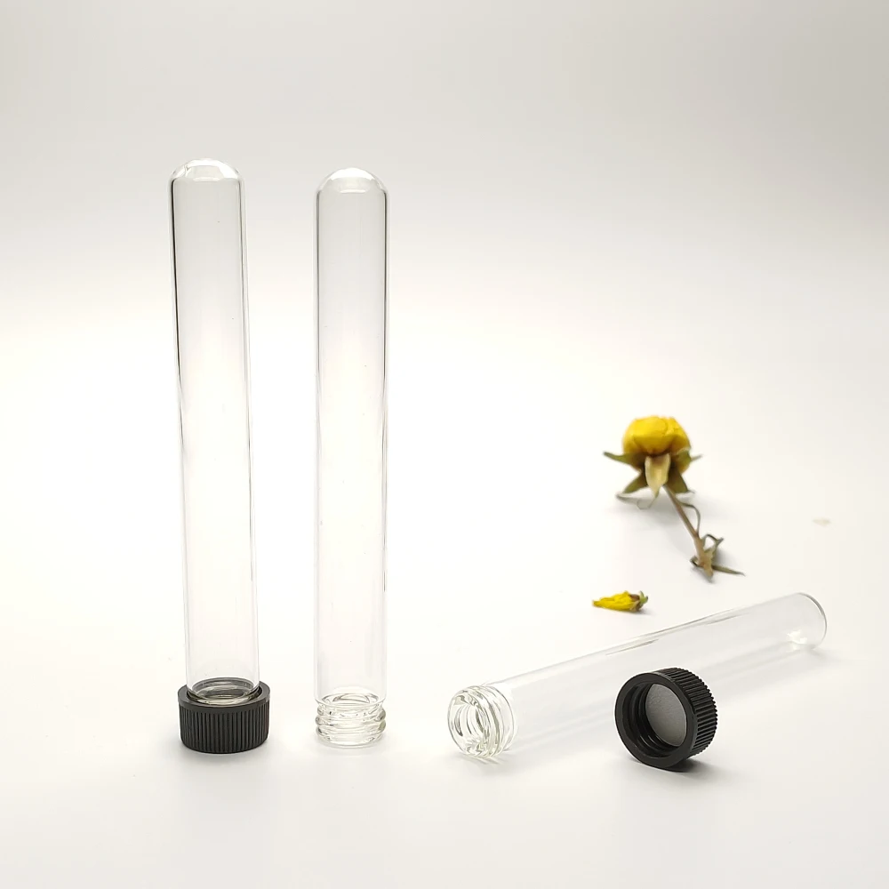 Hot Sale Tubing Glass Bottle With Screw Top Black Plastic Aluminum Cap Test Tube Round Bottom