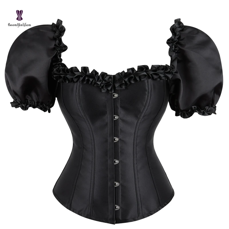 Retro short Sleeve Steampunk Streetwear Satin Lace-up Corset Shirts Sexy Ladies Crop Tops plus size bustier