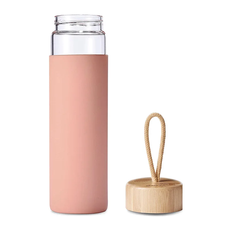 650ml Glass Tumbler Glass Bottle With Bamboo Lid