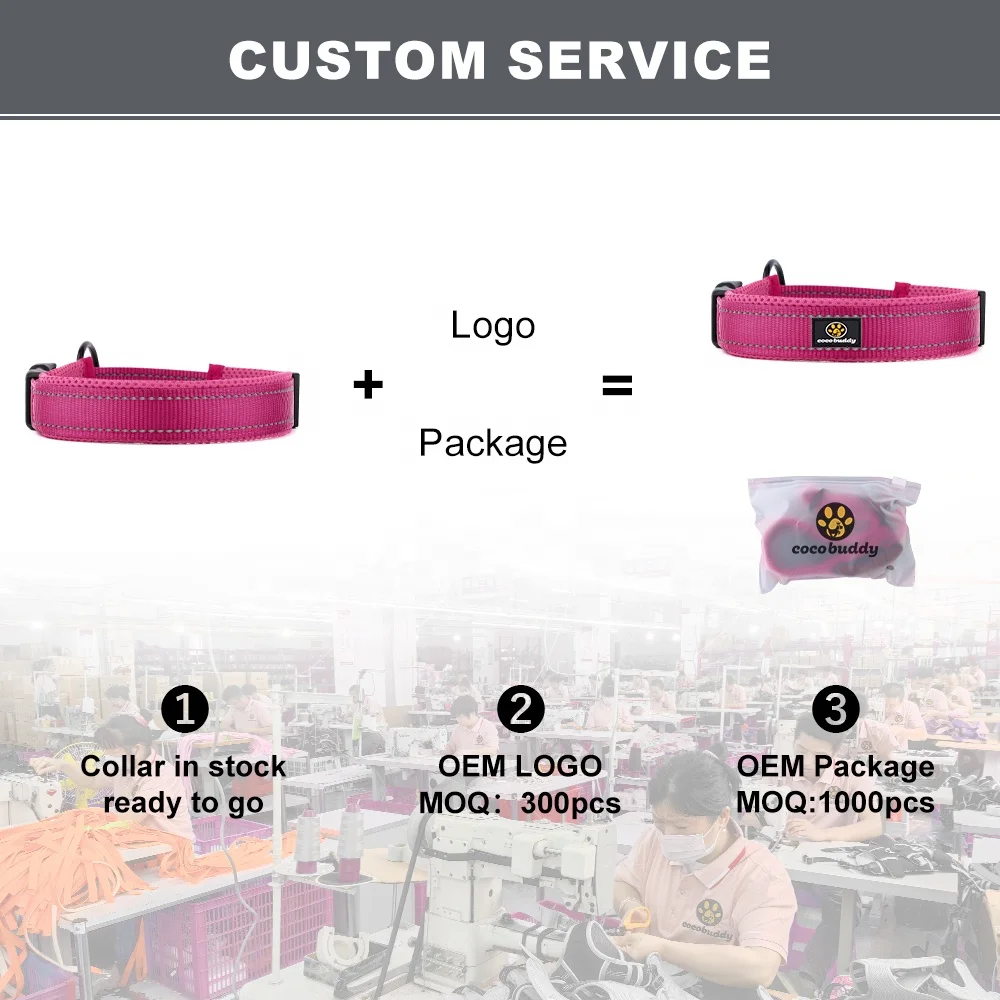 100% Pure Nylon Reflective Adjustable Pet Neck Collar Lead Heavy Duty O-Ring Style Pet Dog Collar With Comfortable Mesh Padding