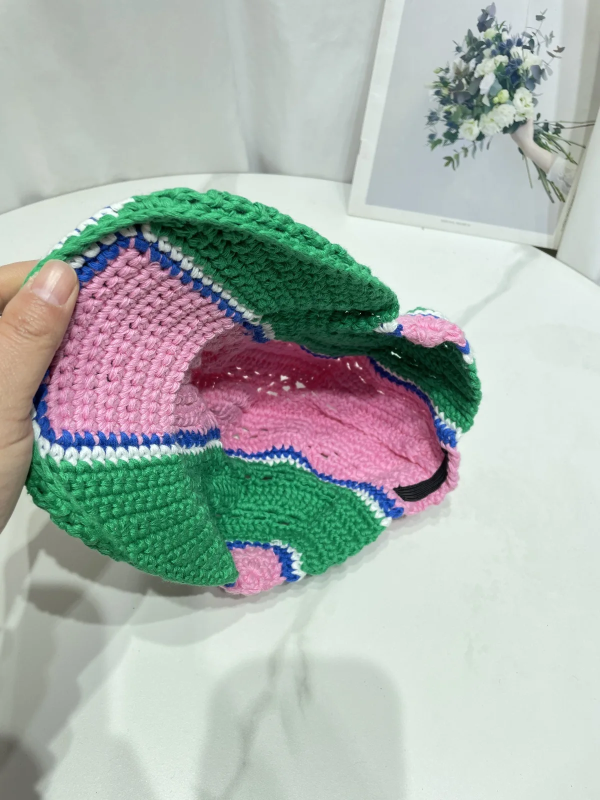 BESTELLA Brand Wholesale custom logo print cotton handmade Crochet knitted breathable color contrast baseball cap for outdoor