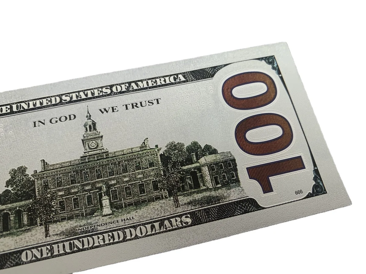 High Quality USA Silver Foil 100 Dollar Plastic Bills Silver Foil Banknote