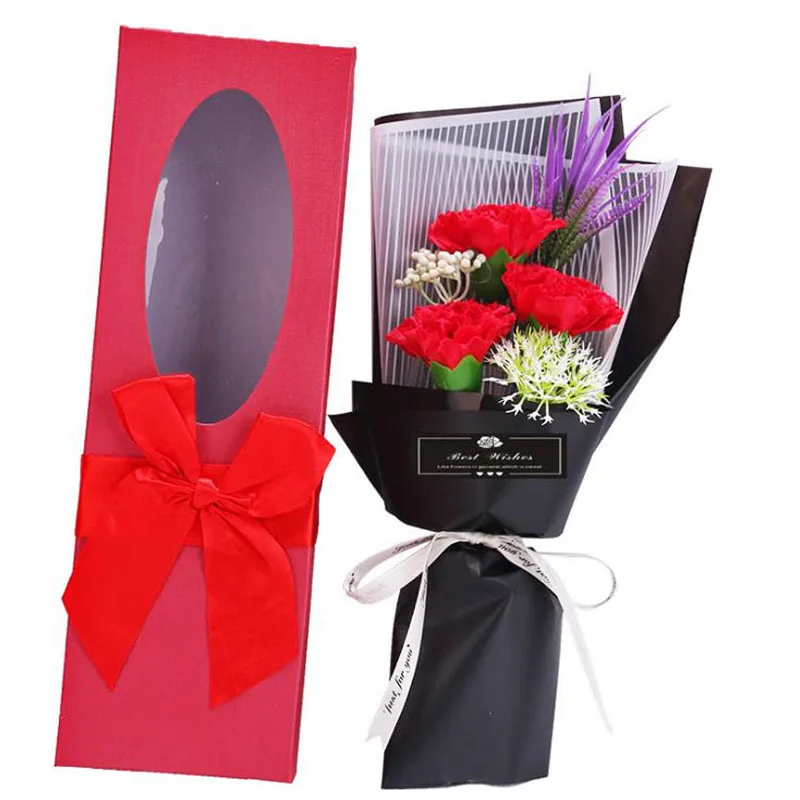 
2021 New Arrival Valentines Day Gift Soap Rose Giftbox Mothers Day Artificial Carnation Bouquet Party Decoration 