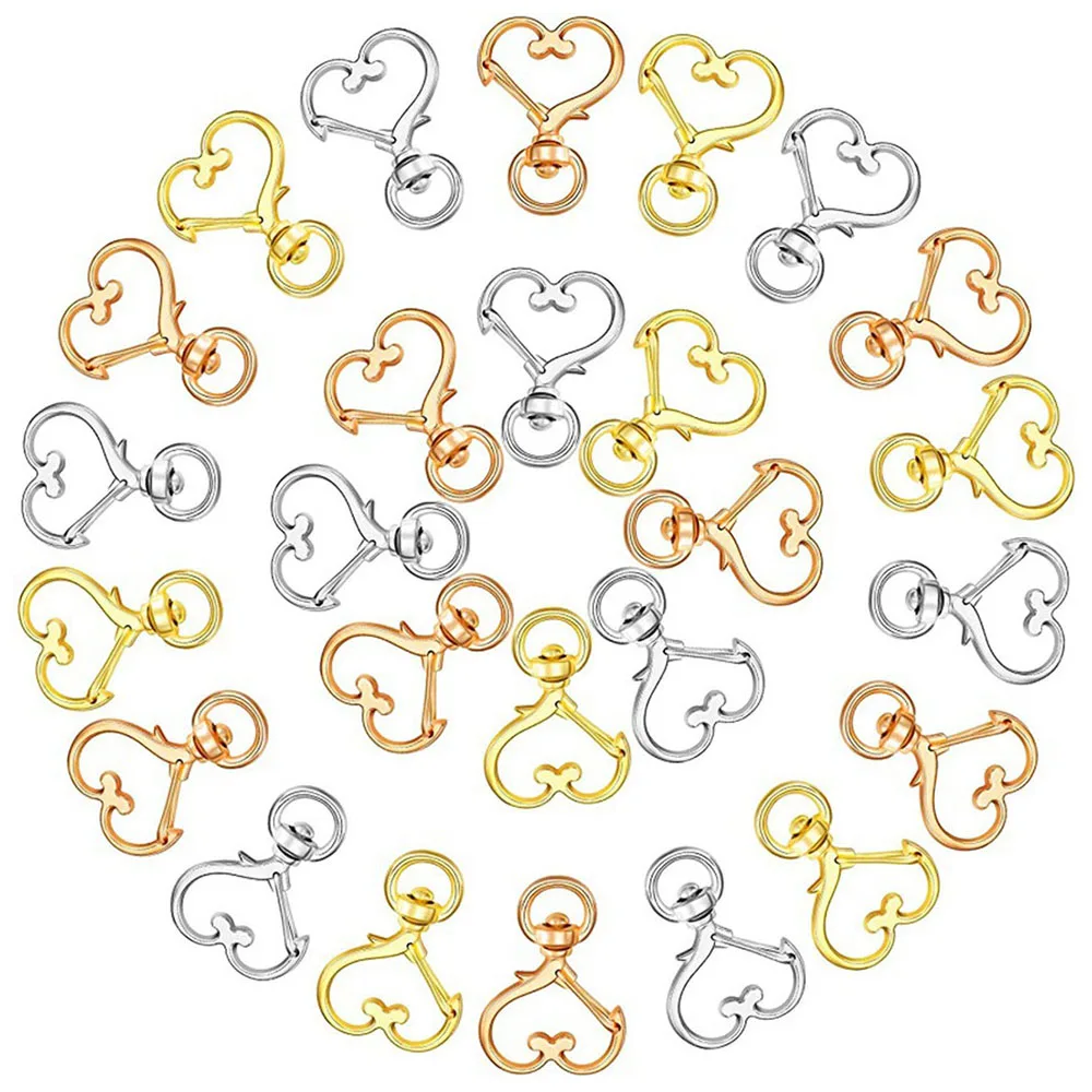 Metal Heart Shape Claw Swivel Lobster Clasp Keychain Key Rings Alloy Spring Snap Hook Hanging Buckle Chips For Jewelry Making