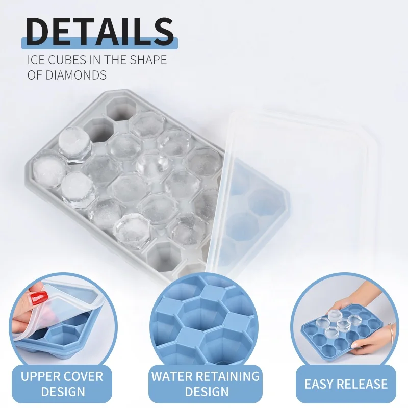 DUMO Hot Selling Handmade Whisky Beer Moulds 15-24-40 Cavity Diamond Silicone Ice Cube Tray Mold