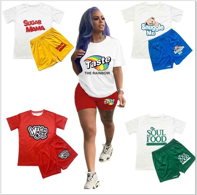 2023 Summer 2 piece shorts women set fashion printing biker shorts outfits two piece set short and t shirt sets for women