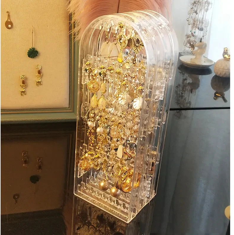 2 Doors Folding Transparent Jewelry Display Rack Necklace Pendant Holder Stud Earring Stand Clear Jewelry Storage Organizer