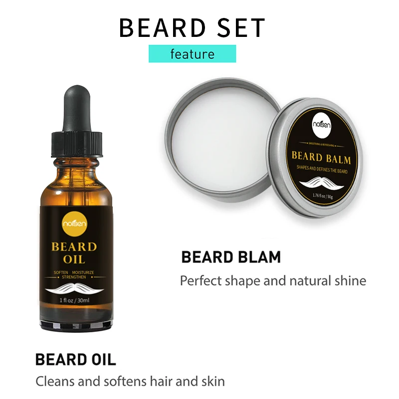2022 New Men Beard Care Oil Growth Kit Brush and Comb Trimmer Roller Mens Grooming Balm private label organic wooden set