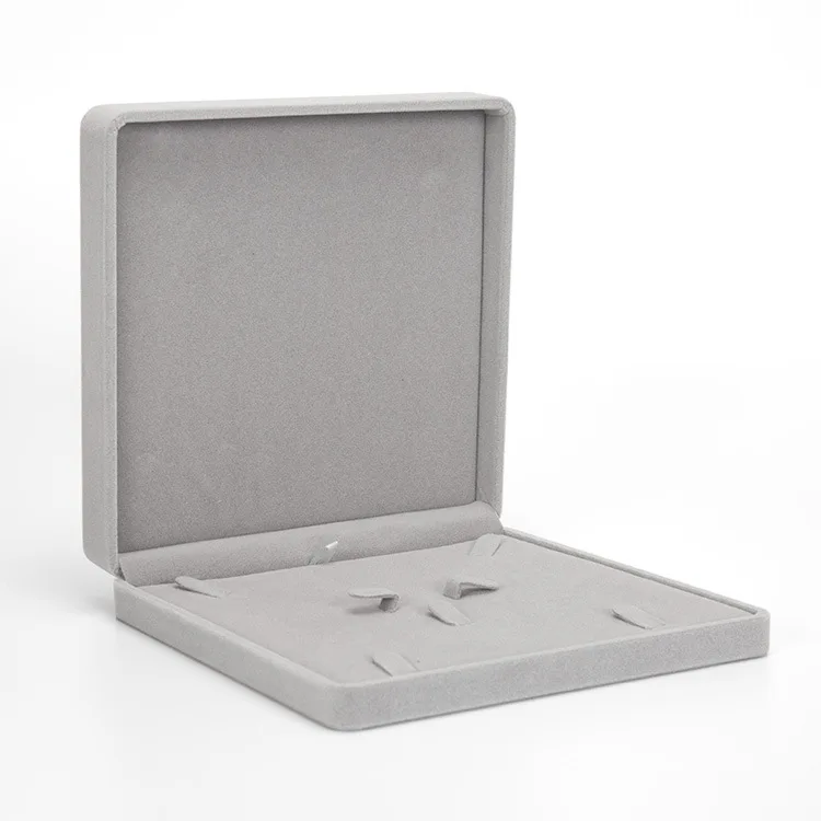 Custom Logo Luxury Square Velvet Gift Pendant Packaging Jewelry Boxes Plastic Velvet Necklace Ring Jewellery Boxes for Earring